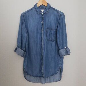 Sneak Peak Blue Denim Women's Button Up Long Sleeve Shirt Size Large